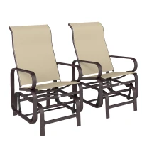 Outsunny Gliding Lounger Chair Set of 2, Single Rockers with Lightweight Metal & Mesh Construction, Khaki(m-11)