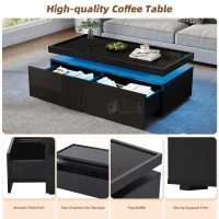 High-Gloss Coffee Table with App-Controlled LED Ambient Lighting, Functional Center Table for Living Room, 37.5" L x 17.5" W x 13.5" H, Black(m-5)