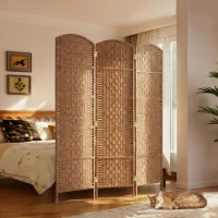 HOMCOM 6ft Folding Room Divider, 3 Panel Wall Partition with Wooden Frame for Bedroom, Home Office, Natural(m-9)