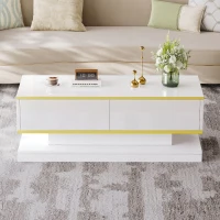 Space-Saving Coffee Table with Bottom-Slide Drawers, High-Gloss Centre Table for Living Room and Office, 39.5'' L x 19.5'' W x 15'' H, White(m-6)