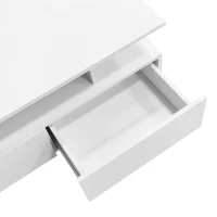 High-Gloss Coffee Table with Built-In LED Light and 2 Drawers, Minimalist Centre Table with Open Storage, 35.5'' L x 21.5'' W x 16'' H, White(m-10)