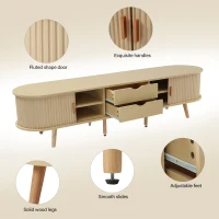 Stylish TV Stand with Rounded Corners and Oval Top, Versatile TV Cabinet for Living Room, 69" L x 15.5" W x 16.5" H, Natural Wood(m-5)