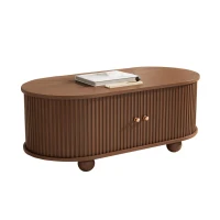 Wood Oval Coffee Table with Space-Saving Design, Stylish Center Table with Hidden Compartment, 39.5" L x 19.5" W x 15.5" H, Wood(m-7)