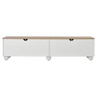 Stylish TV Stand with 4 Doors and Spherical Metal Legs, Sturdy TV Cabinet with Large Closed Storage, 71" L x 15.5" W x 17.5" H, White+Oak(m-12)