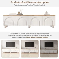 Stylish TV Stand with 4 Doors and Spherical Metal Legs, Sturdy TV Cabinet with Large Closed Storage, 71" L x 15.5" W x 17.5" H, White+Oak(m-4)