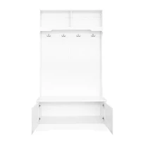 Space‑Saving Coat Rack with 4 Hooks and Top Open Shelf, Multifunctional Cabinet for Compact Homes, 40'' L x 18.5'' W x 72'' H, White(m-14)