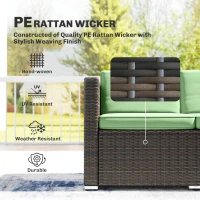 Outsunny 3 Pieces Patio Furniture Set with Cushions, Outdoor PE Rattan Wicker Conversation Corner Sofa Set, Light Green(m-4)