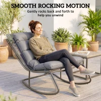 Outsunny Outdoor Rocking Chair, Oversized Rocking Patio Chair with 25" Extra Wide Mesh Seat and Cushion, Dark Grey(m-4)