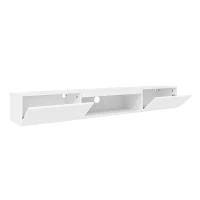 Floating TV Stand with High-Gloss Finish and LED Ambient Lighting, Sleek TV Cabinet with Pull-Down Doors, 63" L x 12" W x 8.5" H, White(m-2)