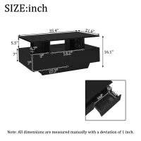 High-Gloss Coffee Table with LED Lighting and 2 Drawers, Versatile Centre Table with Open Storage, 35.5'' L x 21.5'' W x 16'' H, Black(m-3)