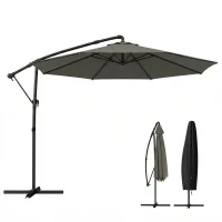 Outsunny 10 ft Offset Patio Umbrella with Cover, Hanging Cantilever Umbrella with 360° Rotation, Crank Handle, Tilt, Gray(m-11)