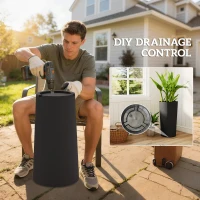 Outsunny 29 Inch Outdoor Planter, Set of 2 Plastic Flower Pots, Weather and UV Resistant Stackable Large Planters, Black(m-7)