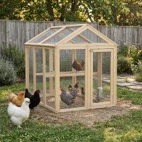 PawHut Wooden Chicken Run, Combinable Design with Perches, 4.6' x 2.8', Nature Wood(m-11)