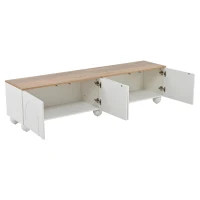 Stylish TV Stand with 4 Doors and Spherical Metal Legs, Sturdy TV Cabinet with Large Closed Storage, 71" L x 15.5" W x 17.5" H, White+Oak(m-2)