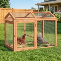 PawHut Wooden Chicken Run, Outdoor Chicken Coop with Perch and Dual Doors, Combinable Hen House Rabbit Hutch for Backyard(m-8)