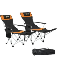 Outsunny Set of 2 Reclining Camping Chair with Foot Rest, Folding Camping Chair w/ Headrest, Cup Holder, Storage Bag, Orange(m-11)