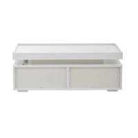 High-Gloss Coffee Table with App-Controlled LED Ambient Lighting, Functional Center Table for Living Room, 37.5" L x 17.5" W x 13.5" H, White(m-11)