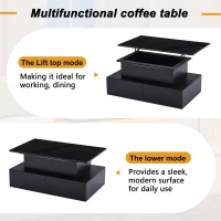 Sleek Lift-Up Coffee Table with LED Lighting and 4 Drawers, Durable Center Table for Living Room, 35.5" L x 21.5" W x 16.5" H, Black(m-7)