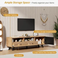 Modern Wood-Grain TV Stand for up to 65-Inch TVs, Sturdy TV Cabinet with Particleboard Construction, 59" L x 15" W x 17.5" H, Wood(m-4)