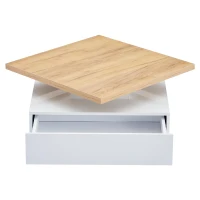 Square Rotating Coffee Table with Double-Layer Storage, Multi-Use Center Table for Living Area, 27.5'' L x 27.5'' W x 14'' H, White+Oak(m-14)