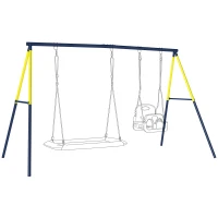 Qaba Kids Swing Set, Heavy Duty Metal 2 Seat Swing Stand Set with Ground Stakes, Supports 150 kg, Indoor Outdoor, Blue(m-11)