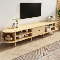 Stylish TV Stand with Rounded Corners and Oval Top, Versatile TV Cabinet for Living Room, 69" L x 15.5" W x 16.5" H, Natural Wood(m-1)
