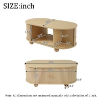 Wood Oval Coffee Table with Space-Saving Design, Stylish Center Table with Hidden Compartment, 39.5" L x 19.5" W x 15.5" H, Wood(m-3)