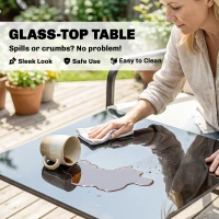 Outsunny 3 Pieces Rocking Bistro Set Outdoor Patio Furniture Set with Cushions, Glass Coffee Table for Balcony, Grey(m-7)