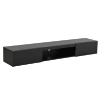 Floating TV Stand with High-Gloss Finish and LED Ambient Lighting, Sleek TV Cabinet with Pull-Down Doors, 63" L x 12" W x 8.5" H, Black(m-10)