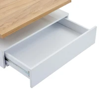 Square Rotating Coffee Table with Double-Layer Storage, Multi-Use Center Table for Living Area, 27.5'' L x 27.5'' W x 14'' H, White+Oak(m-9)