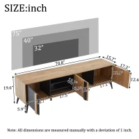 Modern TV Stand with 3 Doors and 3-Tier Open Shelving, Spacious TV Entertainment Center for Living Room, 70.5" L x 15.5" W x 19.5" H, Wood(m-3)