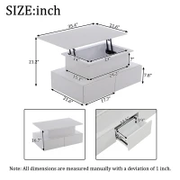Sleek Lift-Up Coffee Table with LED Lighting and 4 Drawers, Durable Center Table for Living Room, 35.5" L x 21.5" W x 16.5" H, White(m-3)