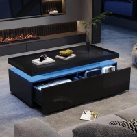 High-Gloss Coffee Table with App-Controlled LED Ambient Lighting, Functional Center Table for Living Room, 37.5" L x 17.5" W x 13.5" H, Black(m-6)