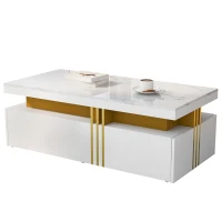 Minimalist Coffee Table with 2 Drawers and High-Gloss Finish, Multi-Use Side Table for Living Spaces, 39.5'' L x 19.5'' W x 15.5'' H, White(m-2)