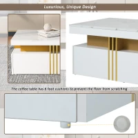 Minimalist Coffee Table with 2 Drawers and High-Gloss Finish, Multi-Use Side Table for Living Spaces, 39.5'' L x 19.5'' W x 15.5'' H, White(m-7)