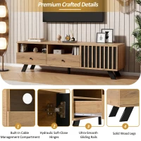 Modern Wood-Grain TV Stand for up to 65-Inch TVs, Sturdy TV Cabinet with Particleboard Construction, 59" L x 15" W x 17.5" H, Wood(m-6)