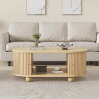 Wood Oval Coffee Table with Space-Saving Design, Stylish Center Table with Hidden Compartment, 39.5" L x 19.5" W x 15.5" H, Wood(m-7)
