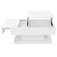 Lift-Top Coffee Table with Sliding Extendable Desktop, Sleek Multi‑Use Table with USB/App-Controlled Lights, 39.5" L x 19.5" W x 17.5" H, White(m-14)