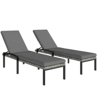 Outsunny Chaise Lounge Chairs Outdoor, Set of 2 Wicker Patio Lounge Chairs with 5-Level Adjustable Backrest, Cushion(m-11)