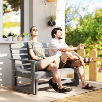 Outsunny Patio Glider Bench w/ HDPE Slatted Double Rocking Chair, Distressed Gray(m-2)