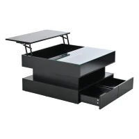 Lift-Up Coffee Table with App-Controlled LED Lighting, Space-Saving Center Table for Compact Homes, 31.5'' L x 31.5'' W x 17.5'' H, Black(m-2)