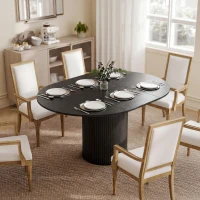 HOMCOM Extendable Kitchen Table for 6-8, 43.5"-59" Farmhouse Dining Table with Pedestal Base Black Wood Grain(m-1)