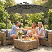 Outsunny 10 ft Offset Patio Umbrella with Cover, Hanging Cantilever Umbrella with 360° Rotation, Crank Handle, Tilt, Tan(m-2)