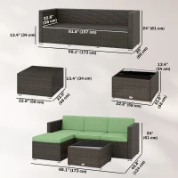 Outsunny 3 Pieces Patio Furniture Set with Cushions, Outdoor PE Rattan Wicker Conversation Corner Sofa Set, Light Green(m-3)