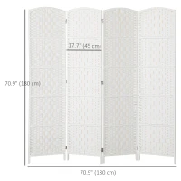 HOMCOM 6ft Folding Room Divider, 4 Panel Wall Partition with Wooden Frame for Bedroom, Home Office, White(m-3)