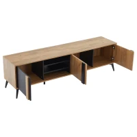 Modern TV Stand with 3 Doors and 3-Tier Open Shelving, Spacious TV Entertainment Center for Living Room, 70.5" L x 15.5" W x 19.5" H, Wood(m-2)