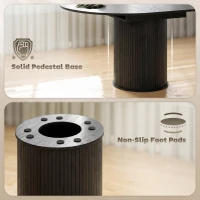 HOMCOM Extendable Kitchen Table for 6-8, 43.5"-59" Farmhouse Dining Table with Pedestal Base Black Wood Grain(m-6)