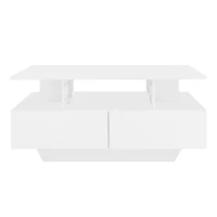 High-Gloss Coffee Table with Built-In LED Light and 2 Drawers, Minimalist Centre Table with Open Storage, 35.5'' L x 21.5'' W x 16'' H, White(m-12)