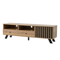 Modern Wood-Grain TV Stand for up to 65-Inch TVs, Sturdy TV Cabinet with Particleboard Construction, 59" L x 15" W x 17.5" H, Wood(m-12)