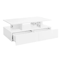 High-Gloss Coffee Table with Built-In LED Light and 2 Drawers, Minimalist Centre Table with Open Storage, 35.5'' L x 21.5'' W x 16'' H, White(m-2)